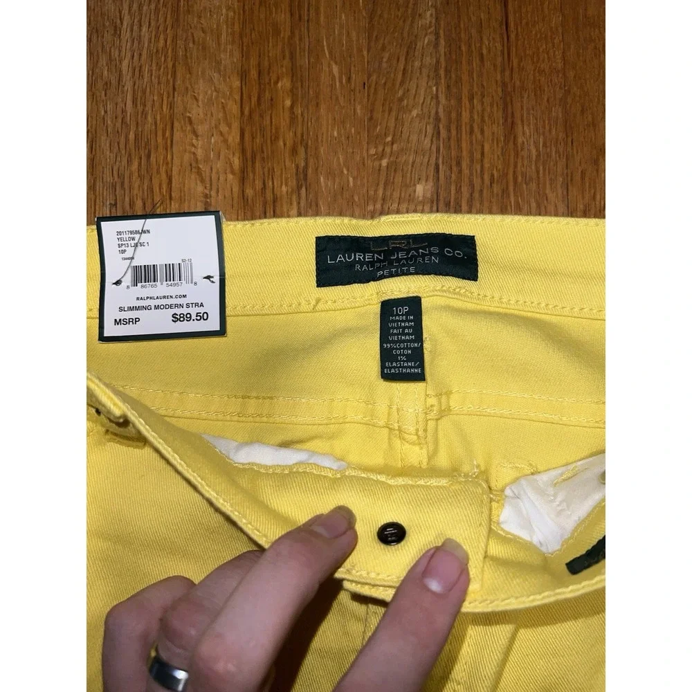 LRL Ralph Lauren Jeans Women 10P Petite Yellow Denim Classic Straight‎ Leg Jean